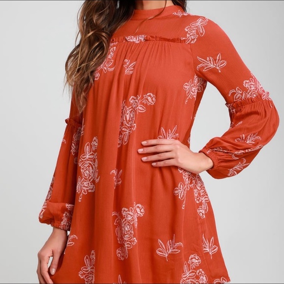Lulu’s ‘No One Quite Like You’ Rust Orange Embroidered Shift Dress - Picture 2 of 16
